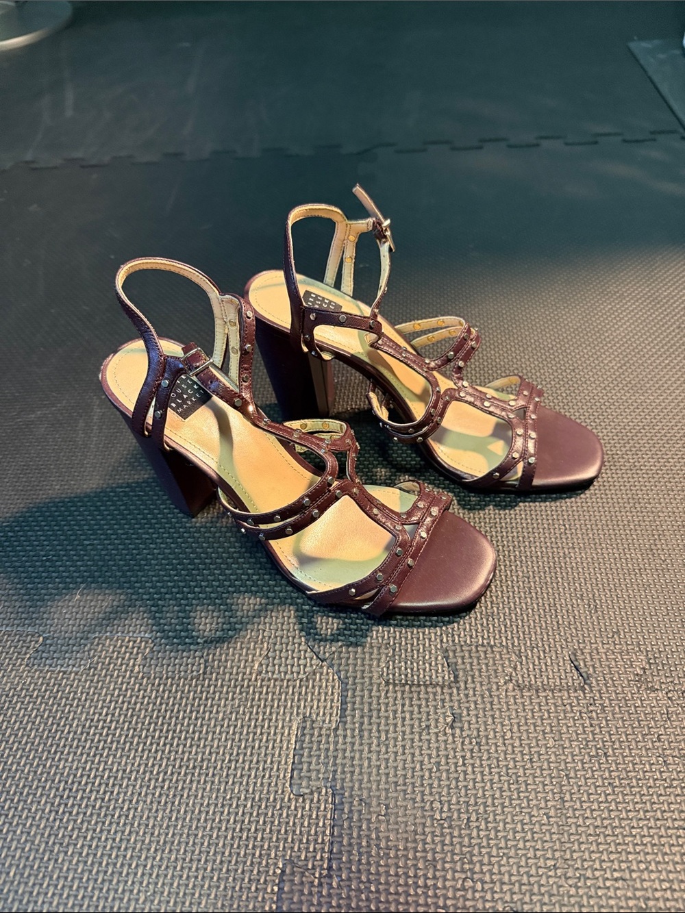 White House Black Market Burgundy Studded Strappy Block Heels